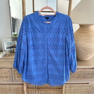Talbots Blue Eyelet Button Down Top Size Large